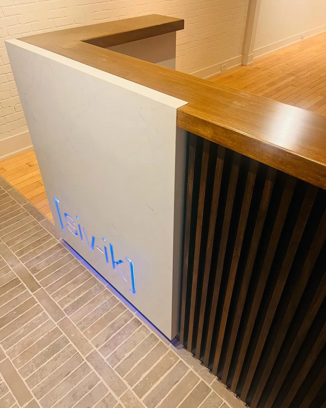 Custom Front Desk & Reception Counter - Detail View with Branding